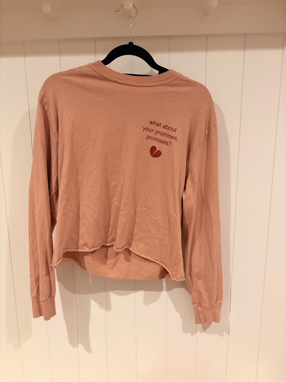 Taylor Swift 'Babe' Mauve Pink Cropped Long Sleeve Tee with Heart Graphic